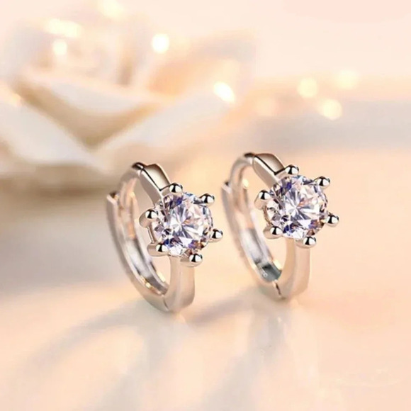 925 Sterling Silver Diamond Huggie Hoop Earrings - Picture 3 of 7